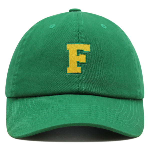 Initial F College Letter Premium Dad Hat Embroidered Cotton Baseball Cap Yellow Alphabet