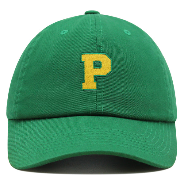 Initial P College Letter Premium Dad Hat Embroidered Cotton Baseball Cap Yellow Alphabet