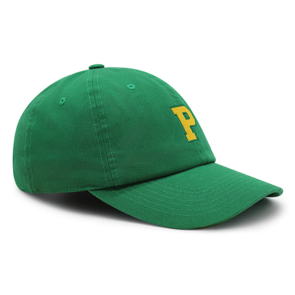 Initial P College Letter Premium Dad Hat Embroidered Cotton Baseball Cap Yellow Alphabet