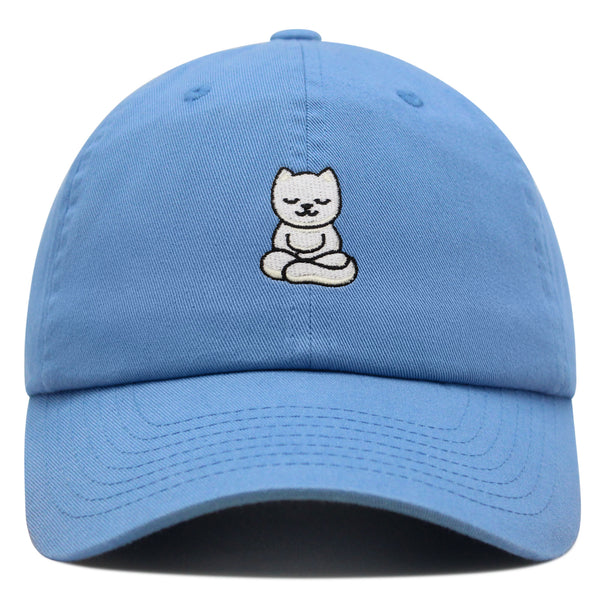 Meditating Cat Premium Dad Hat Embroidered Baseball Cap Yoga Statue