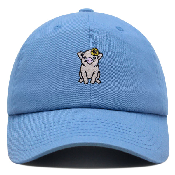 Pig with Flower Hair Pin Premium Dad Hat Embroidered Cotton Baseball Cap Cute