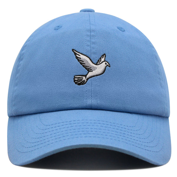 Flying White Dove Premium Dad Hat Embroidered Cotton Baseball Cap White Piegon