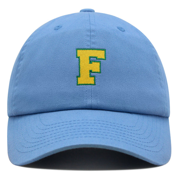 Initial F College Letter Premium Dad Hat Embroidered Cotton Baseball Cap Yellow Alphabet