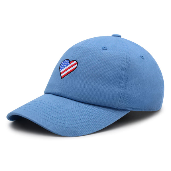 Heart US Flag Premium Dad Hat Embroidered Cotton Baseball Cap Love USA