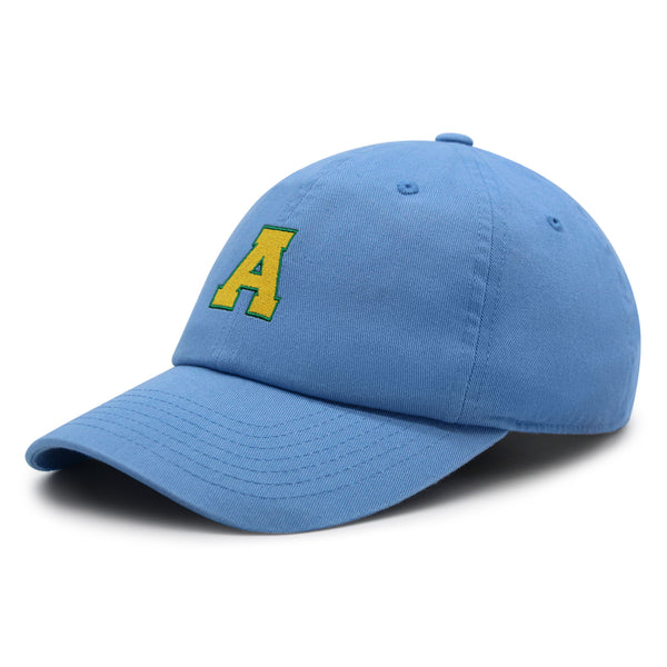 Initial A College Letter Premium Dad Hat Embroidered Cotton Baseball Cap Yellow Alphabet