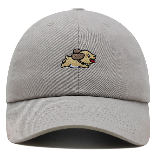 Cute Dog Running Premium Dad Hat Embroidered Cotton Baseball Cap Puppy Run