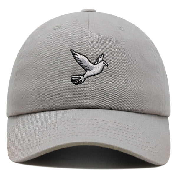 Flying White Dove Premium Dad Hat Embroidered Cotton Baseball Cap White Piegon