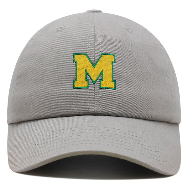 Initial M College Letter Premium Dad Hat Embroidered Cotton Baseball Cap Yellow Alphabet