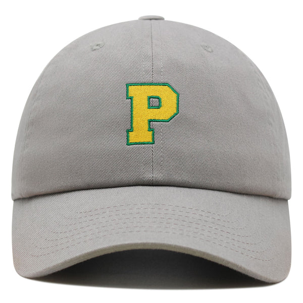 Initial P College Letter Premium Dad Hat Embroidered Cotton Baseball Cap Yellow Alphabet