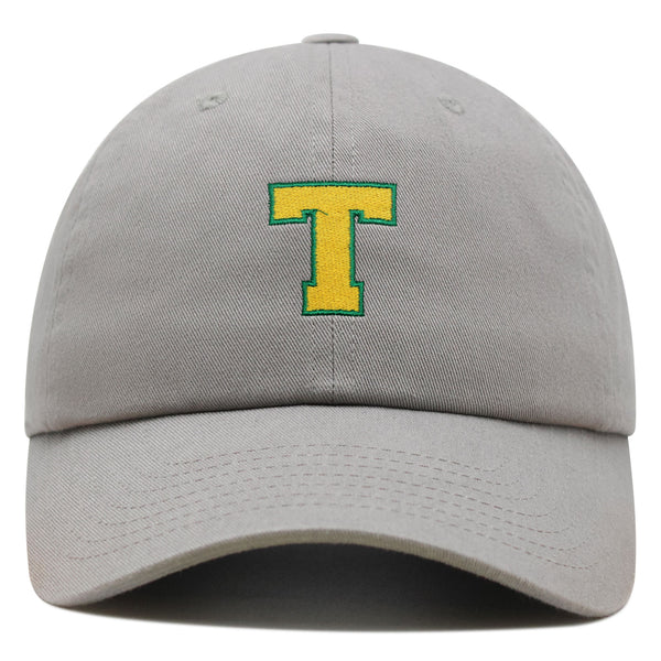 Initial T College Letter Premium Dad Hat Embroidered Cotton Baseball Cap Yellow Alphabet