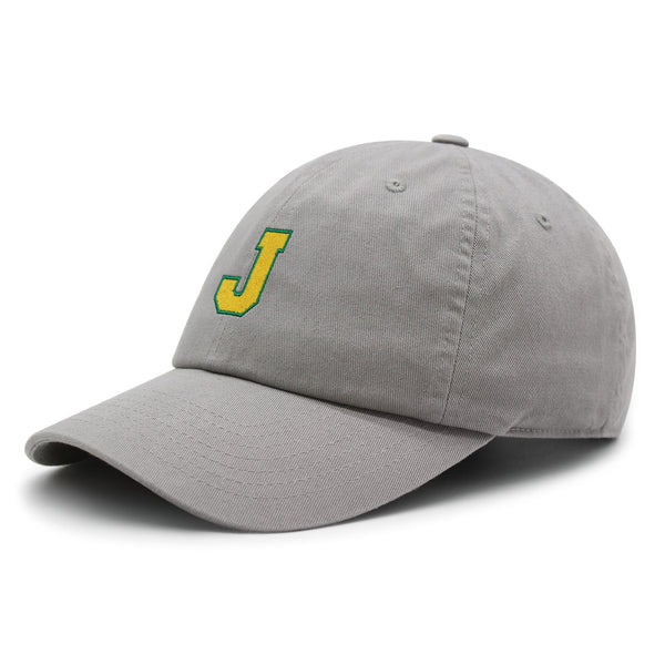 Initial J College Letter Premium Dad Hat Embroidered Cotton Baseball Cap Yellow Alphabet