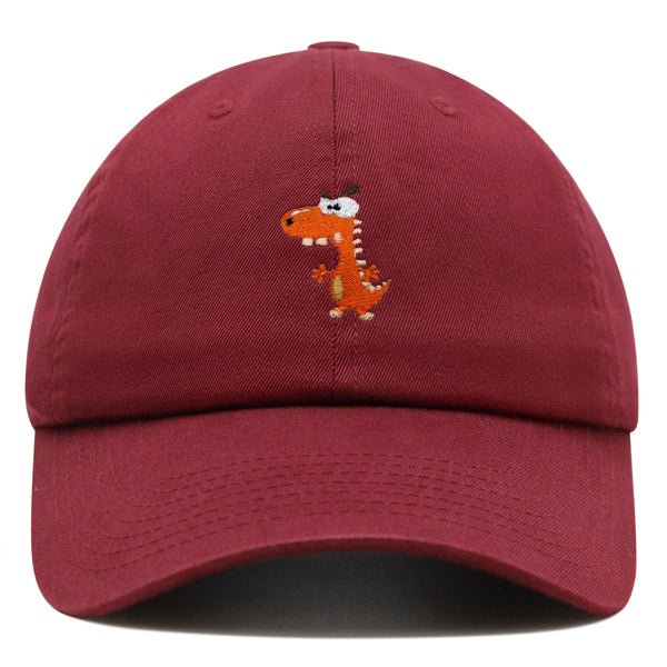 Funny Orange Dinosaur Premium Dad Hat Embroidered Baseball Cap  Funny Dino