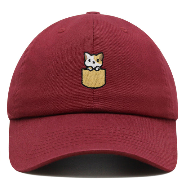 Pocket Cat Premium Dad Hat Embroidered Baseball Cap Shirt Pocket