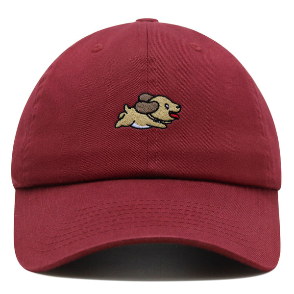 Cute Dog Running Premium Dad Hat Embroidered Cotton Baseball Cap Puppy Run