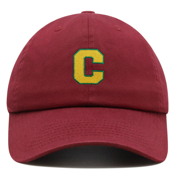 Initial C College Letter Premium Dad Hat Embroidered Cotton Baseball Cap Yellow Alphabet