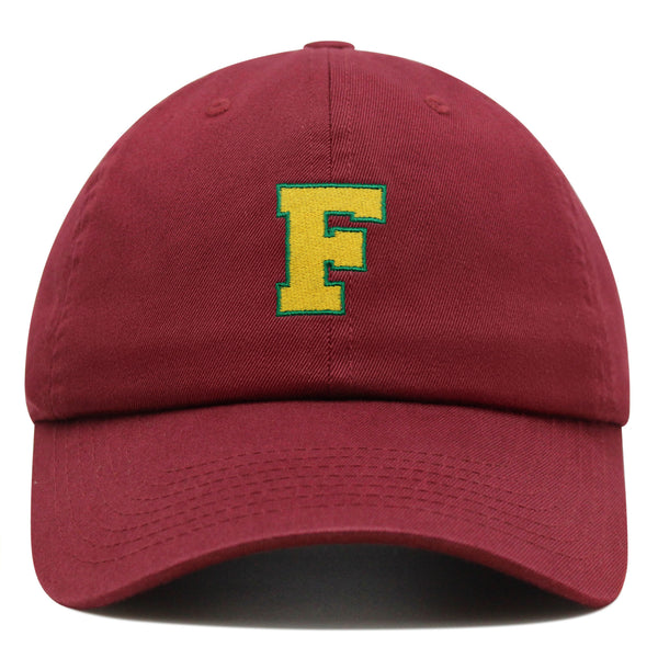 Initial F College Letter Premium Dad Hat Embroidered Cotton Baseball Cap Yellow Alphabet