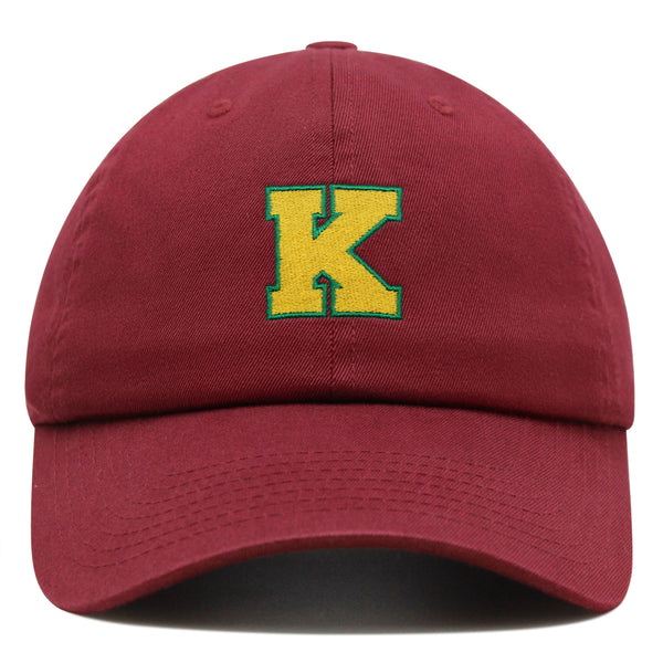 Initial K College Letter Premium Dad Hat Embroidered Cotton Baseball Cap Yellow Alphabet