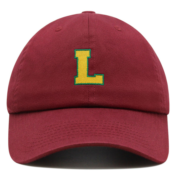 Initial L College Letter Premium Dad Hat Embroidered Cotton Baseball Cap Yellow Alphabet