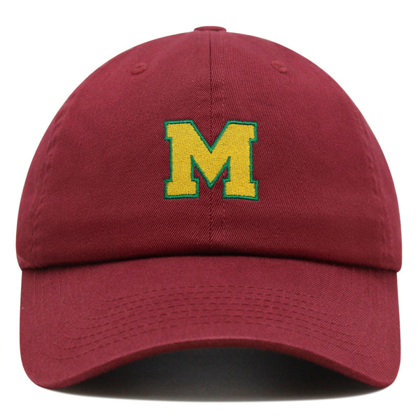 Initial M College Letter Premium Dad Hat Embroidered Cotton Baseball Cap Yellow Alphabet