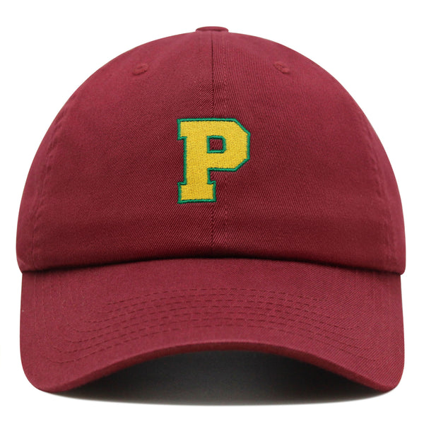 Initial P College Letter Premium Dad Hat Embroidered Cotton Baseball Cap Yellow Alphabet