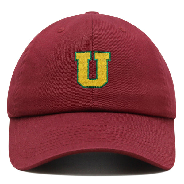 Initial U College Letter Premium Dad Hat Embroidered Cotton Baseball Cap Yellow Alphabet