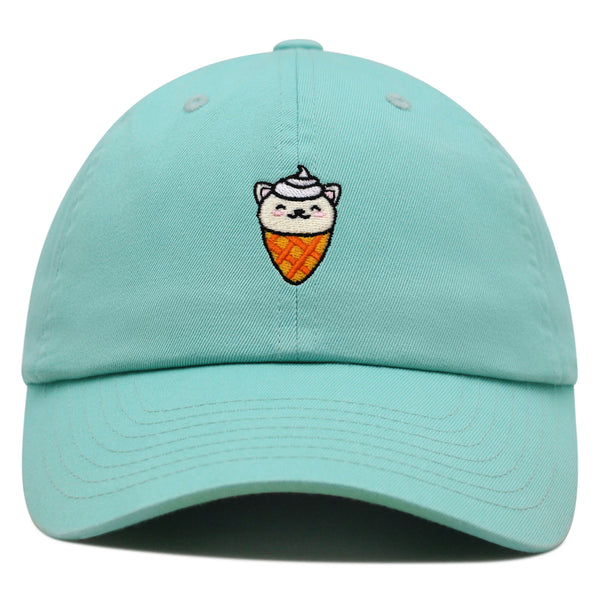 Ice Cream Cat Premium Dad Hat Embroidered Baseball Cap Ice Cream Foodie