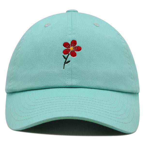 Red Flower Premium Dad Hat Embroidered Baseball Cap Floral