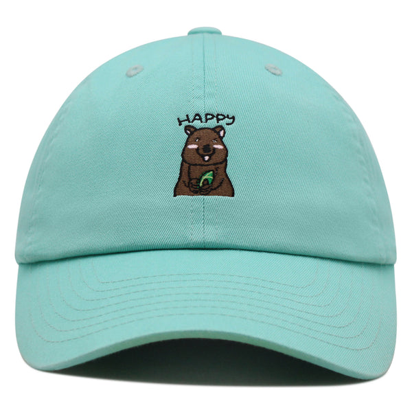 Happy Quokka Premium Dad Hat Embroidered Baseball Cap Cute Animal