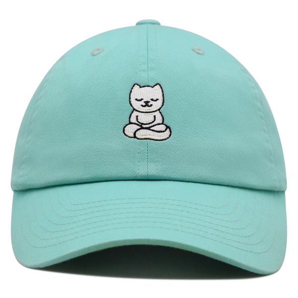 Meditating Cat Premium Dad Hat Embroidered Baseball Cap Yoga Statue