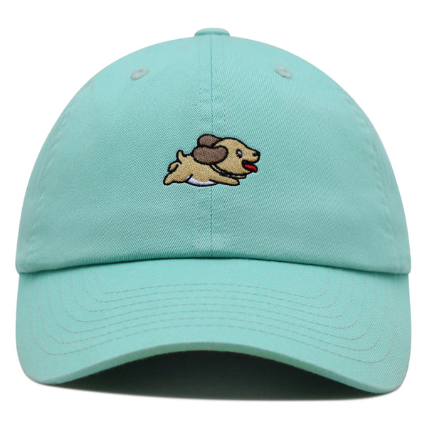 Cute Dog Running Premium Dad Hat Embroidered Cotton Baseball Cap Puppy Run