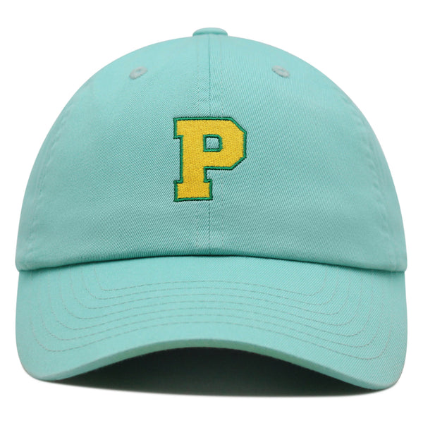 Initial P College Letter Premium Dad Hat Embroidered Cotton Baseball Cap Yellow Alphabet