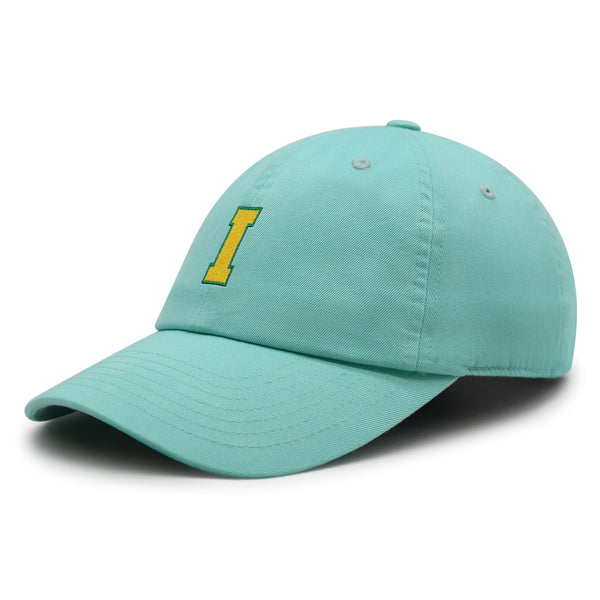 Initial I College Letter Premium Dad Hat Embroidered Cotton Baseball Cap Yellow Alphabet