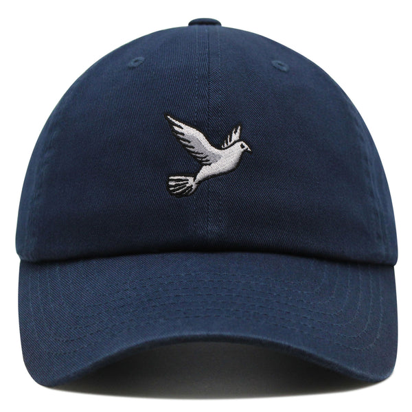 Flying White Dove Premium Dad Hat Embroidered Cotton Baseball Cap White Piegon