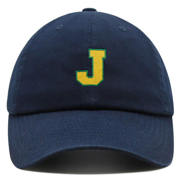 Initial J College Letter Premium Dad Hat Embroidered Cotton Baseball Cap Yellow Alphabet