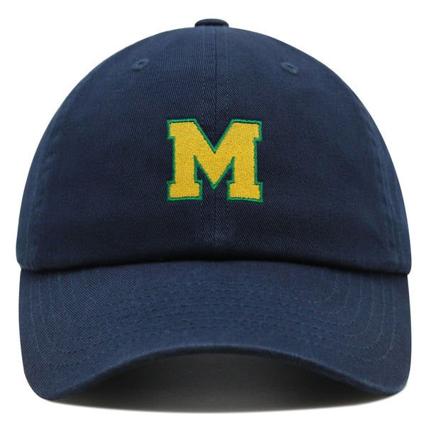 Initial M College Letter Premium Dad Hat Embroidered Cotton Baseball Cap Yellow Alphabet