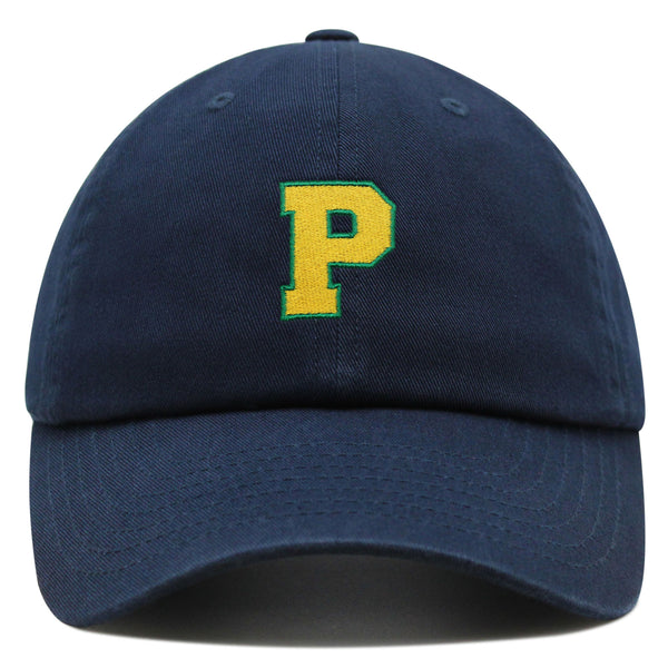 Initial P College Letter Premium Dad Hat Embroidered Cotton Baseball Cap Yellow Alphabet