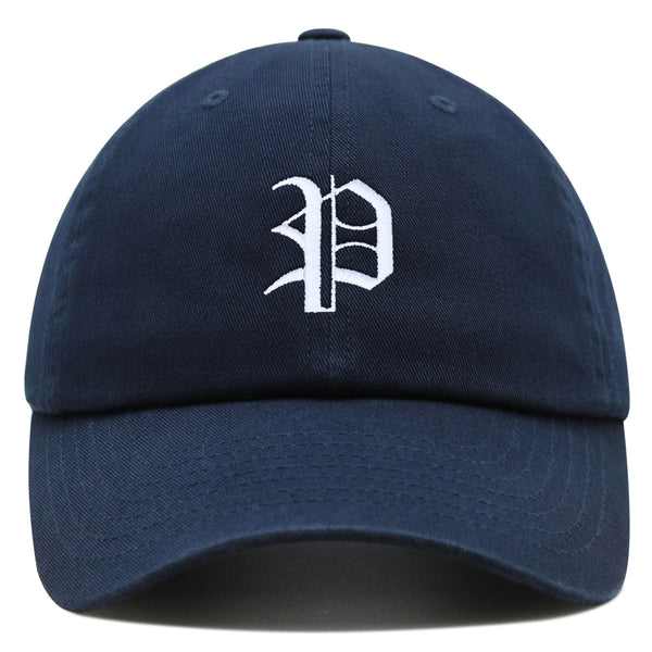 Old English Letter P Premium Dad Hat Embroidered Cotton Baseball Cap English Alphabet