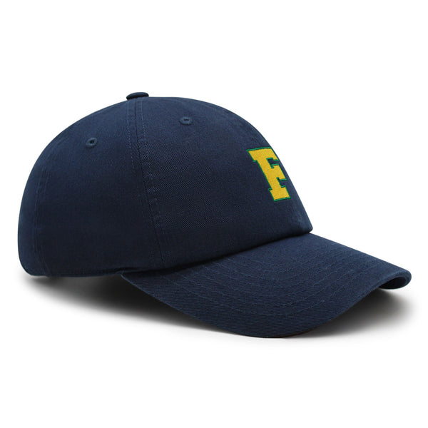 Initial F College Letter Premium Dad Hat Embroidered Cotton Baseball Cap Yellow Alphabet