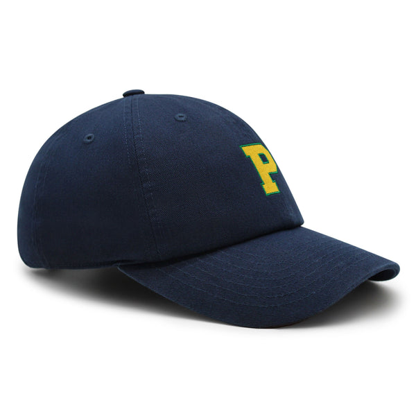 Initial P College Letter Premium Dad Hat Embroidered Cotton Baseball Cap Yellow Alphabet