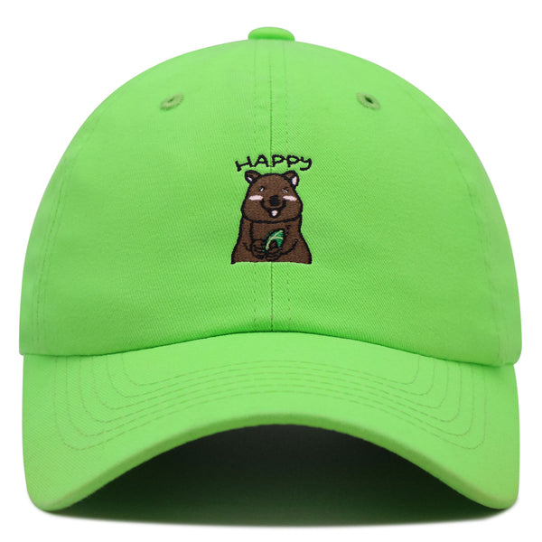 Happy Quokka Premium Dad Hat Embroidered Baseball Cap Cute Animal