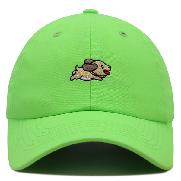 Cute Dog Running Premium Dad Hat Embroidered Cotton Baseball Cap Puppy Run