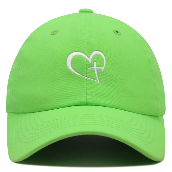 Heart and Cross Premium Dad Hat Embroidered Cotton Baseball Cap Christian Faith