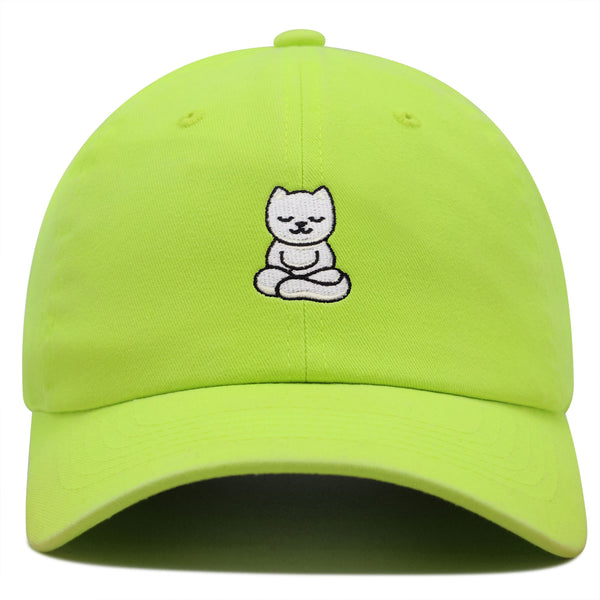 Meditating Cat Premium Dad Hat Embroidered Baseball Cap Yoga Statue