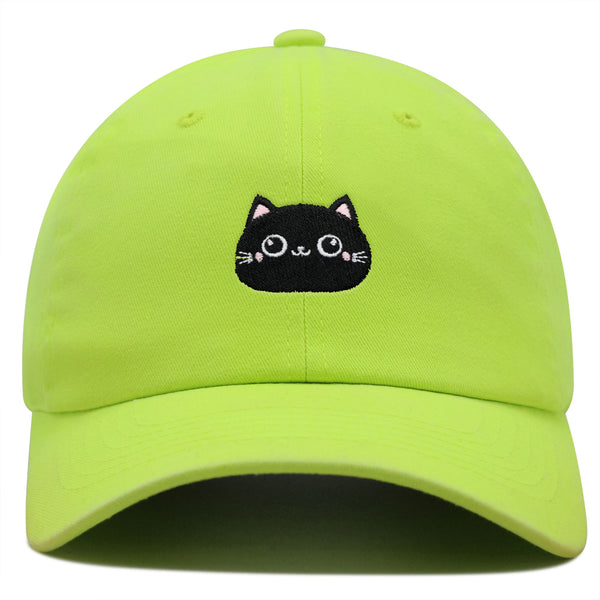 Black Cat Face Premium Dad Hat Embroidered Cotton Baseball Cap Cute Animal