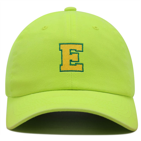 Initial E College Letter Premium Dad Hat Embroidered Cotton Baseball Cap Yellow Alphabet