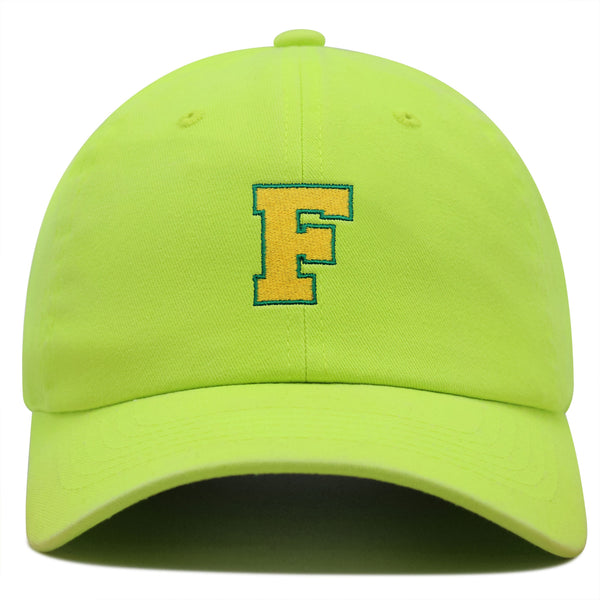 Initial F College Letter Premium Dad Hat Embroidered Cotton Baseball Cap Yellow Alphabet