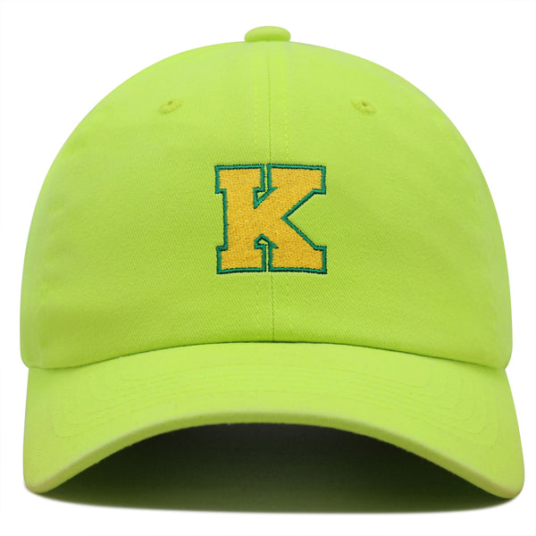 Initial K College Letter Premium Dad Hat Embroidered Cotton Baseball Cap Yellow Alphabet