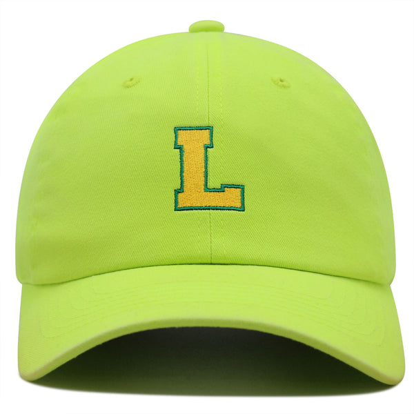 Initial L College Letter Premium Dad Hat Embroidered Cotton Baseball Cap Yellow Alphabet