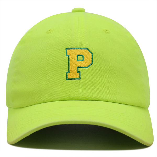 Initial P College Letter Premium Dad Hat Embroidered Cotton Baseball Cap Yellow Alphabet