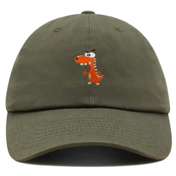 Funny Orange Dinosaur Premium Dad Hat Embroidered Baseball Cap  Funny Dino